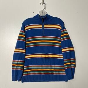 Vtg Ralph Lauren 100% Cotton Horizontal Blue Striped 1/4 Zip Sweater Women’s S